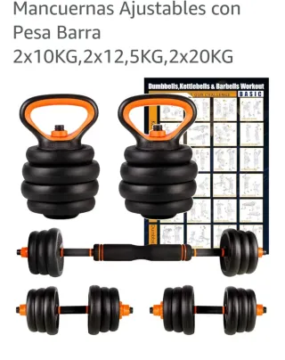 Mancuernas y Barra Ajustables 2x10kg, 2x12.5kg, 2x