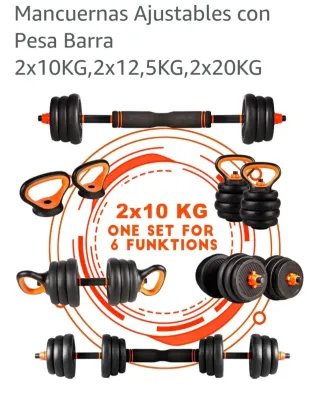 Mancuernas y Barra Ajustables 2x10kg, 2x12.5kg, 2x