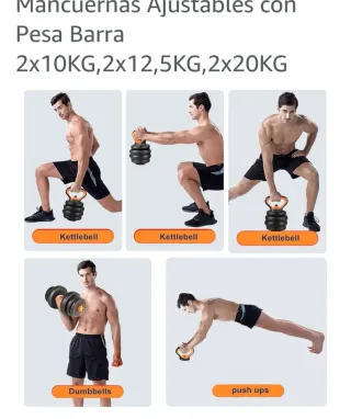 Mancuernas y Barra Ajustables 2x10kg, 2x12.5kg, 2x