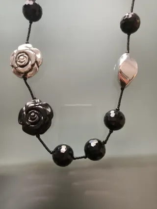 Collana perle nere e argento