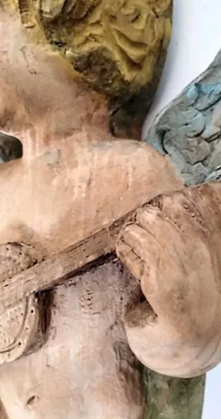Antica scultura angelo musicista legno