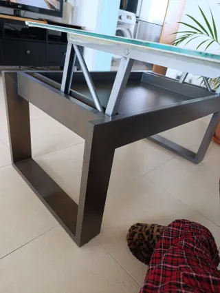 Mesa auxiliar elevable cristal y madera