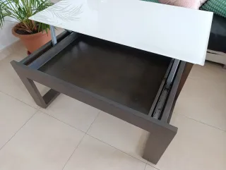 Mesa auxiliar elevable cristal y madera