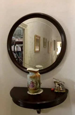 Espejo Redondo Madera y Cristal