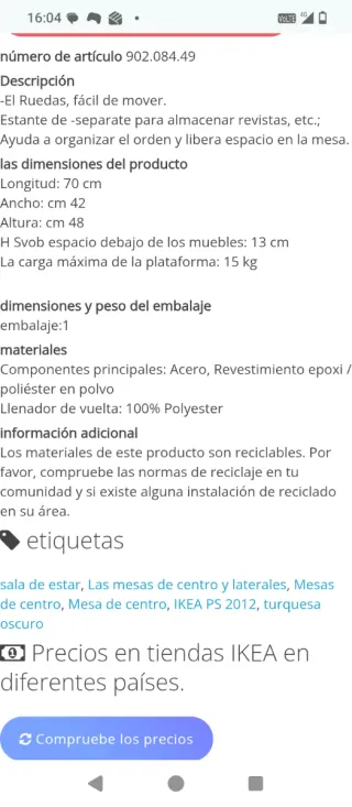 Mesa auxiliar Ikea turquesa con ruedas