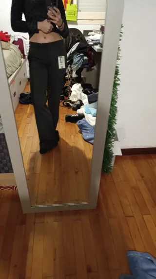 Pantalones traje tiro bajo grises