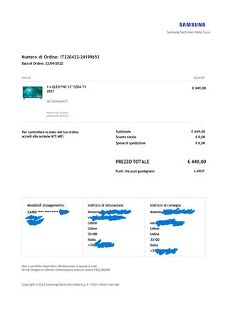 TV Samsung QE32Q50A 32 Guasta Ricambi