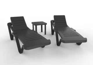 Set 2 Tumbonas + mesa negra plástico