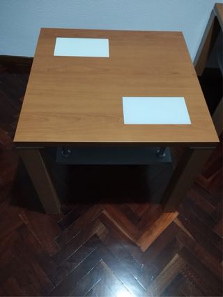 Mesa de centro y auxiliar madera y cristal