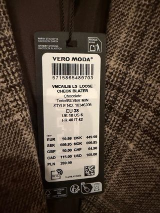 Americana cuadros Vero Moda marrón