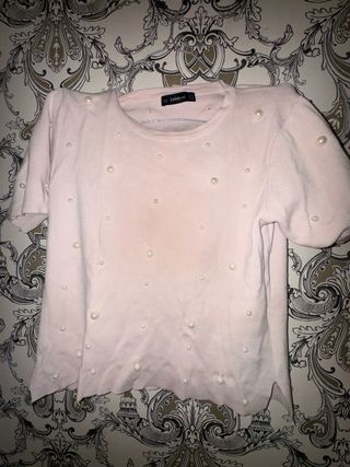 Blusa H&M Beige y Roja Talla S