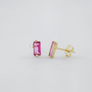 Pendientes Oro 18k Topacio Rosa y Circonita