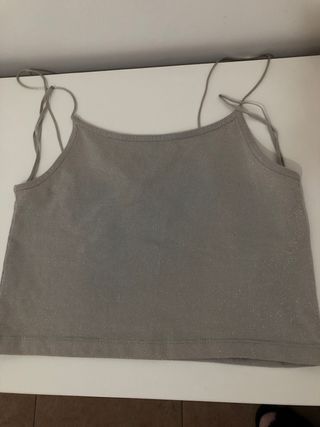 Top STR brillo plateado talla M