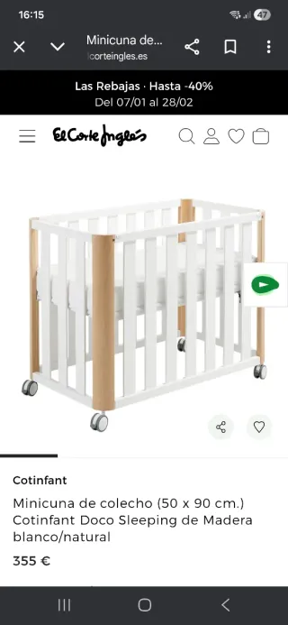 Mini cuna Doco + 2 fundas nordico + 4 bajeras