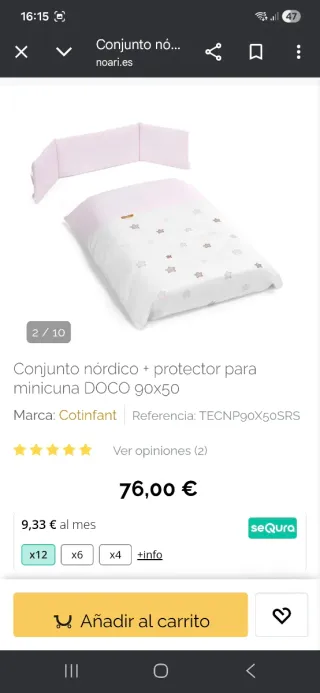 Mini cuna Doco + 2 fundas nordico + 4 bajeras