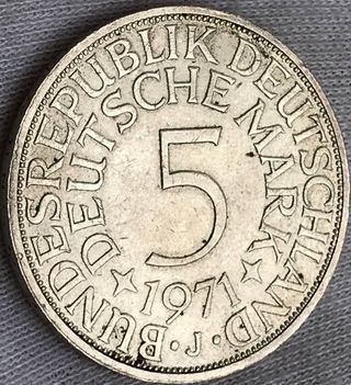 5 Marcos Plata Alemania 1971 + Regalo