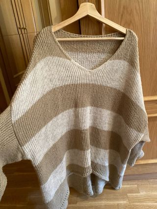 Jersey oversize rayas beige y marrón