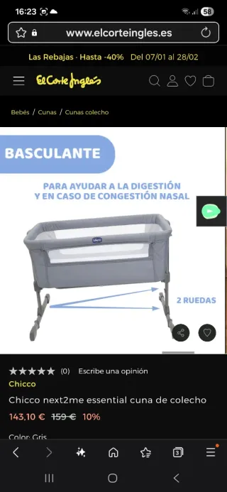 Cuna colecho Chicco Next 2 Me