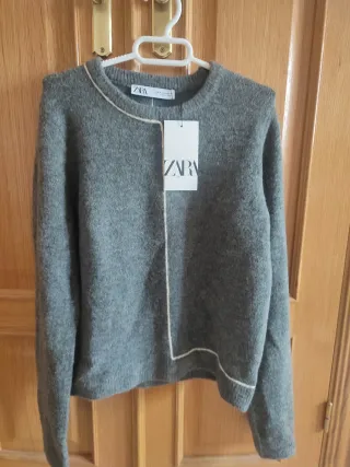Jersey Zara punto gris vivos