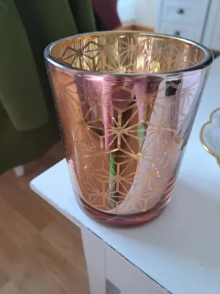 Jarrón de cristal dorado y rosa