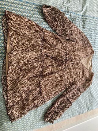 Vestido motivos geométricos beige-marrón, dorado