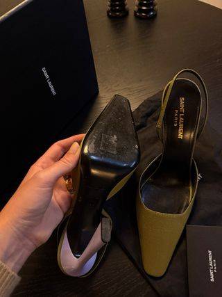 Tacones Saint Laurent verdes y morados seda nuevos