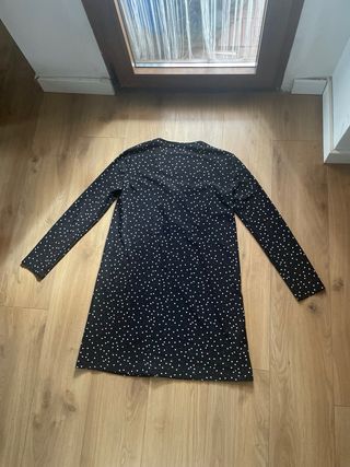 Vestido Negro Lunares Escote V Manga Larga