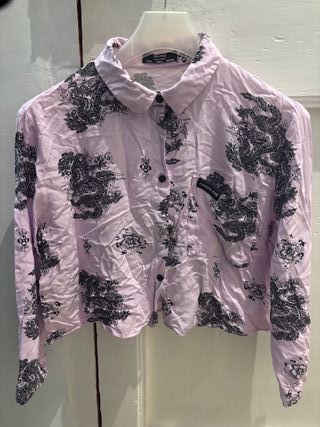 Camisa rosa estampada mujer Bershka
