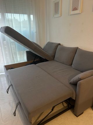 Sofá chaise longue gris tela