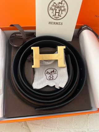 Cinturón Hermès 85cm Negro Hebilla Dorada