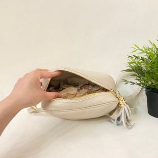 Bolso Piel Italiana Hombro Beige 0101