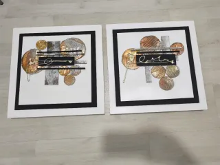 Dos Cuadros Abstractos Color Metal y Madera