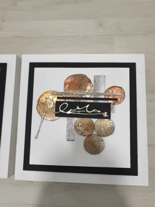 Dos Cuadros Abstractos Color Metal y Madera