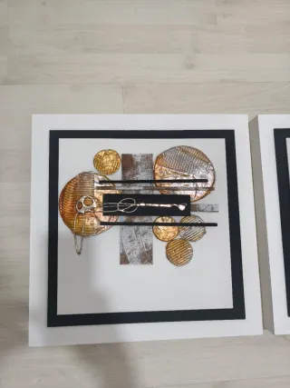 Dos Cuadros Abstractos Color Metal y Madera