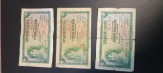 3 Billetes 5 Pesetas Banco de España 1935