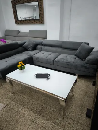 Divano ad angolo in velluto grigio