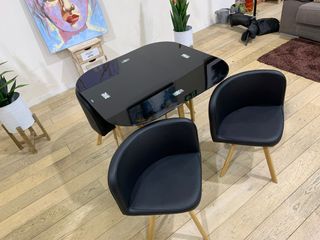 Mesa Comedor Cristal y 4 Sillas Negra