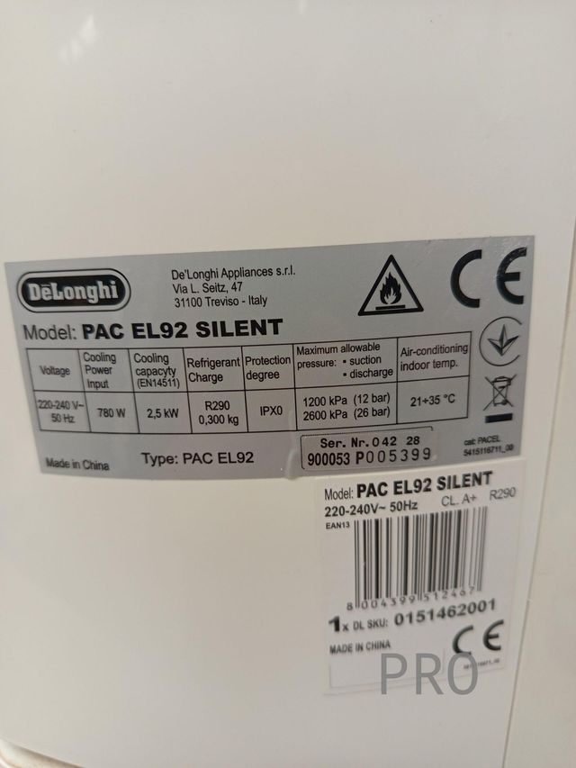 De'Longhi PAC EL92 Silent Pingüino Climatizador Portátil, 9800 BTU