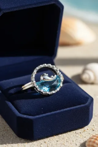 Anillo Guardián del Mar Azul y Plata