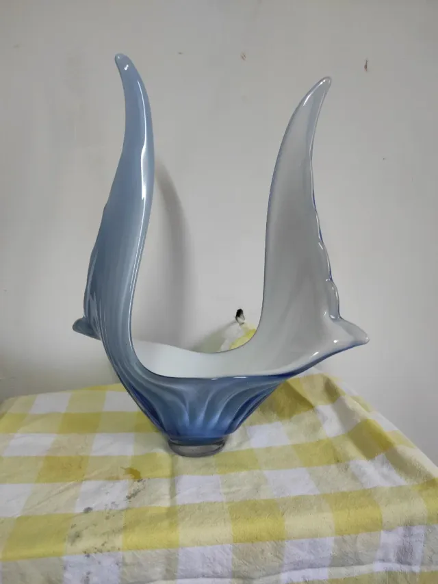 Centro de cristal azul y blanco ¿Murano?