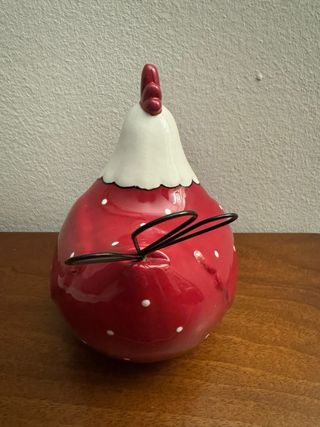 Gallina Decorativa Porcelana Roja Puntos Blancos