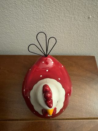 Gallina Decorativa Porcelana Roja Puntos Blancos