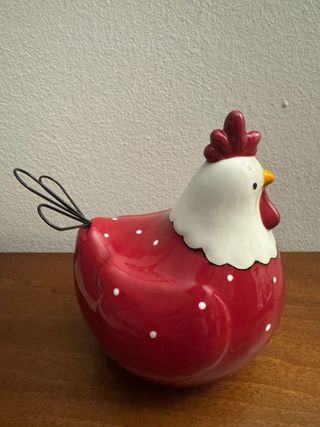 Gallina Decorativa Porcelana Roja Puntos Blancos
