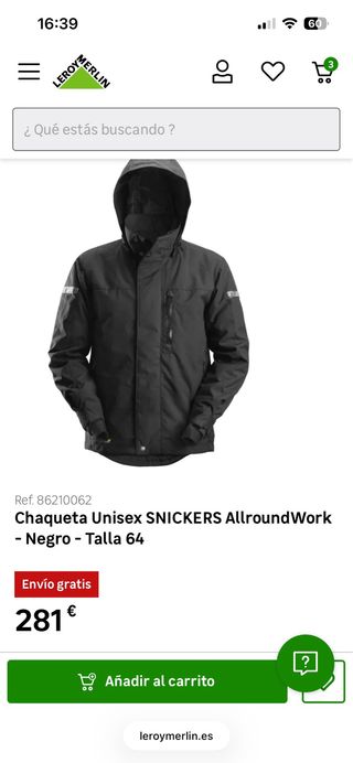Chaqueta Snickers AllroundWork Negra Talla S