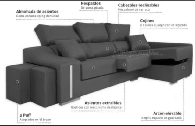Sofá modular gris de tela