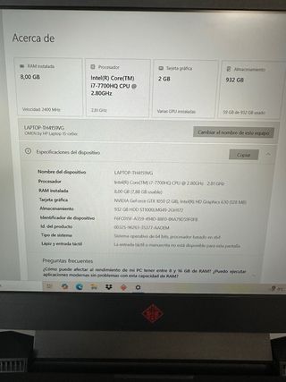 Portátil HP Omen Gaming Negro/Rojo con cargador