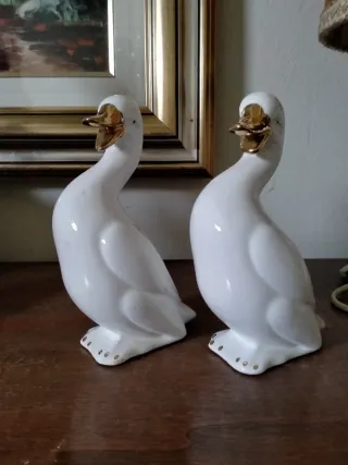 Coppia oche ceramica bianca e oro anni 80