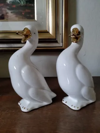 Coppia oche ceramica bianca e oro anni 80