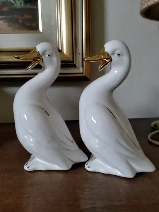 Coppia oche ceramica bianca e oro anni 80