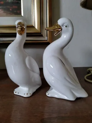 Coppia oche ceramica bianca e oro anni 80